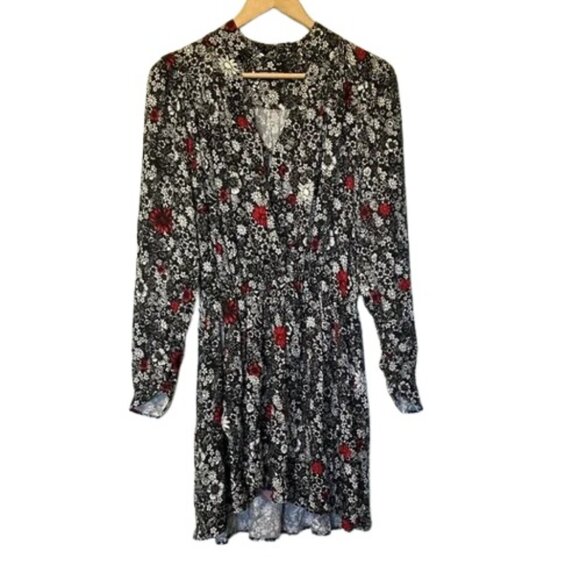 Zadig & Voltaire black, white and red floral long sleeve dress size L - Picture 3 of 9